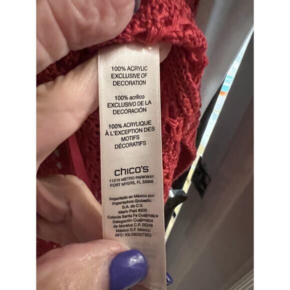 Chicos Pink Crochet Open Knit V Neck Cover Up Sz 3/xl Boho Beach Resort Cruise - Picture 4 of 6